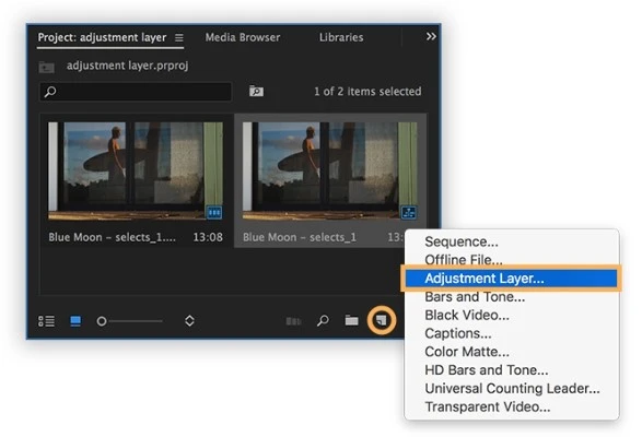 Where is Adjustment Layer in Adobe Premiere Pro?